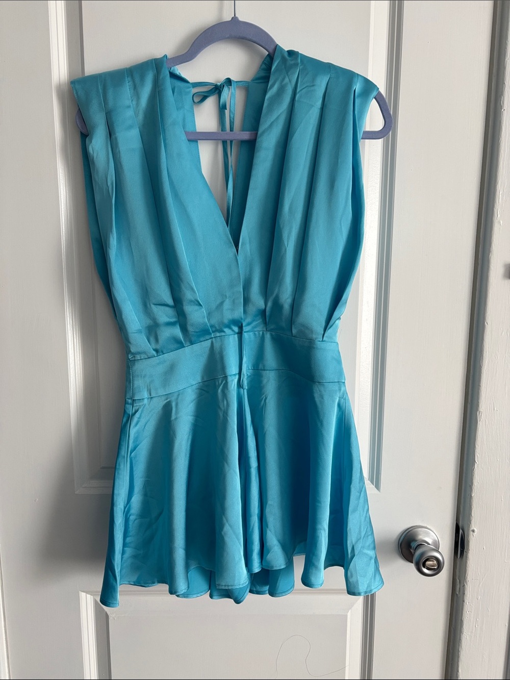 Hello Molly Turquoise Blue V-Neck Pleated Romper Dress